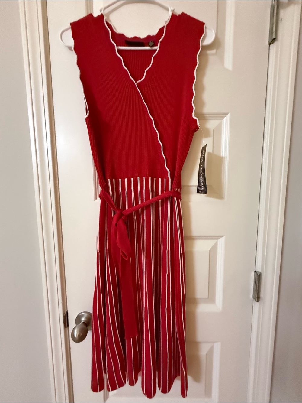 Nina Leonard Red Ribbed Knit Midi Dress New With Tags Size M